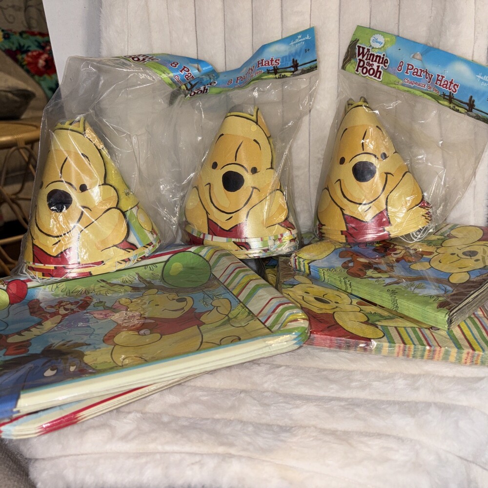 Vintage Hallmark Disney Winnie the Pooh Birthday Party Supplies Lot Plates Napki